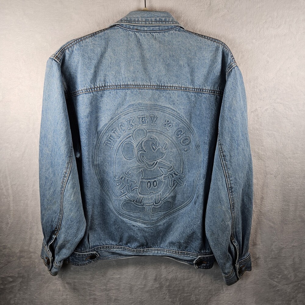 Vintage 90s Disney Denim Jacket Size Medium Blue Mickey & Co Embossed Trucker